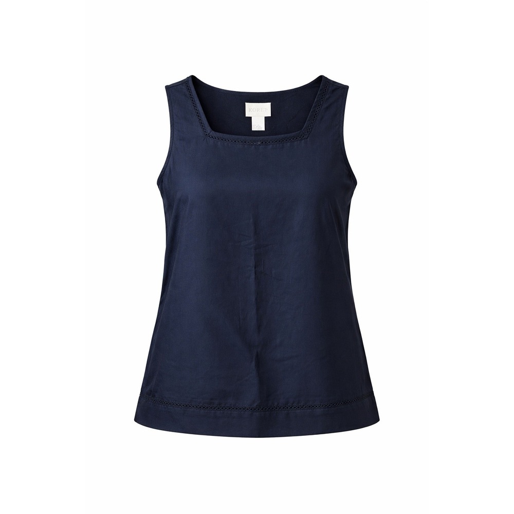 Koret Ramie Tank Sz 12 Navy Eyelet Square Neck Beach Preppy VTG 90s Resortwear